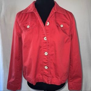 Red lightweight short jacket back pleats button front casual & cool